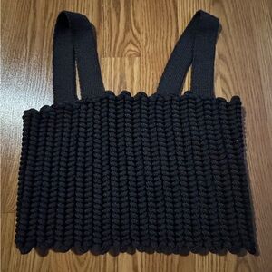 Future Collective‎ Black Crochet Knit Cropped Tank Top Sweater Hippie Boho Goth